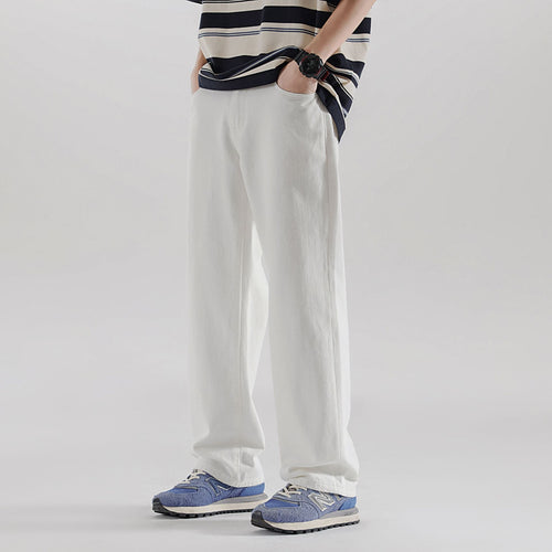 American-style White Loose Straight Jeans For Men